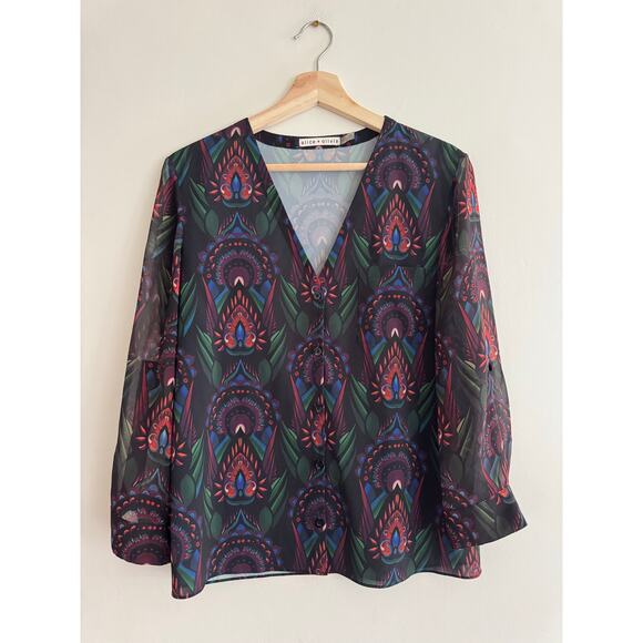 ALICE + OLIVIA Ombre Deco Print Long Sleeve Blouse Size XS - Picture 1 of 5